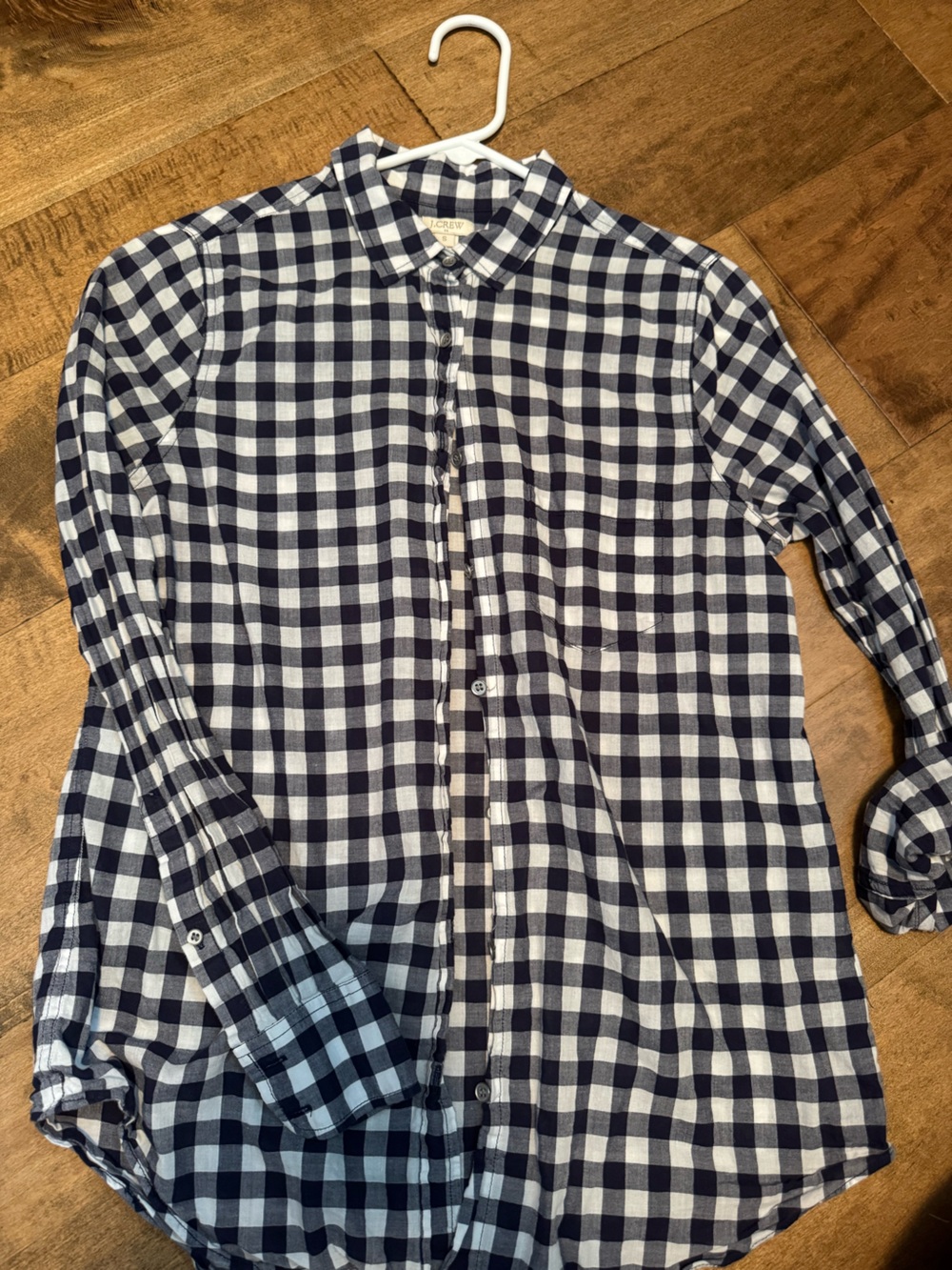 J. Crew Navy and White Gingham Button-Down Shirt